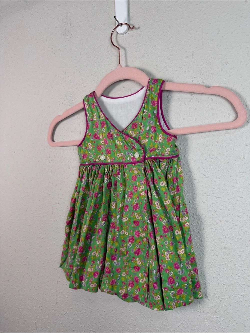 Ralph Lauren Baby Girls 9M Floral Dress Green Pink Cotton Cottagecore Spring